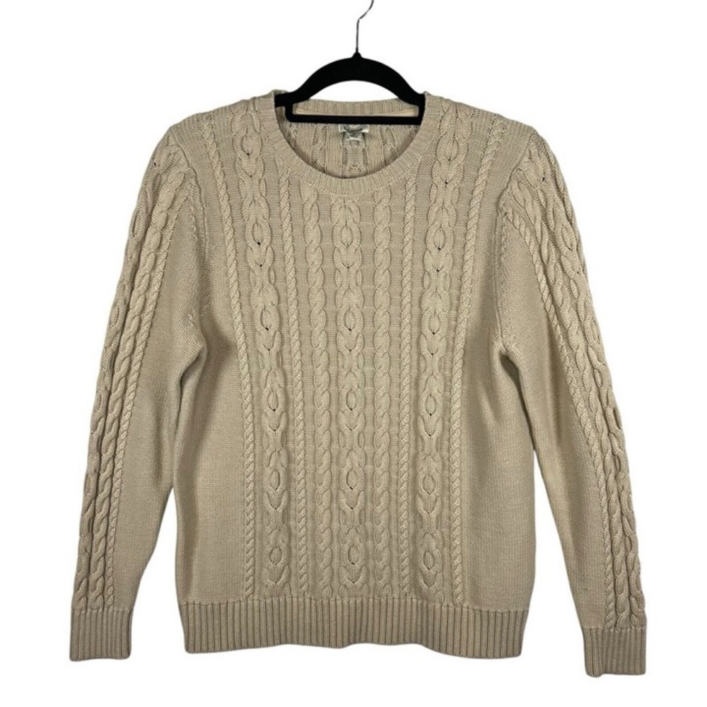 L.L. Bean Men's Beige Cable Knit Crewneck Sweater